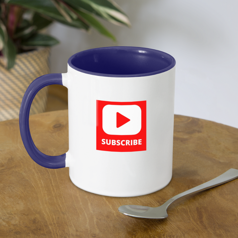 Red Subscribe Contrast Coffee Mug - white/cobalt blue