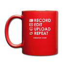 Record. Edit. Upload. Repeat. Mug - red