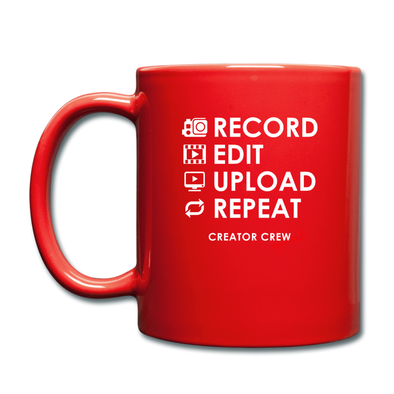 Record. Edit. Upload. Repeat. Mug - red